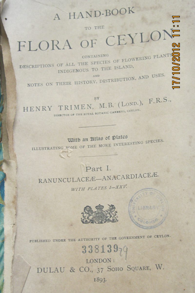 A hand-book to the Flora of Ceylon ( Part 1) – Henry Trimen