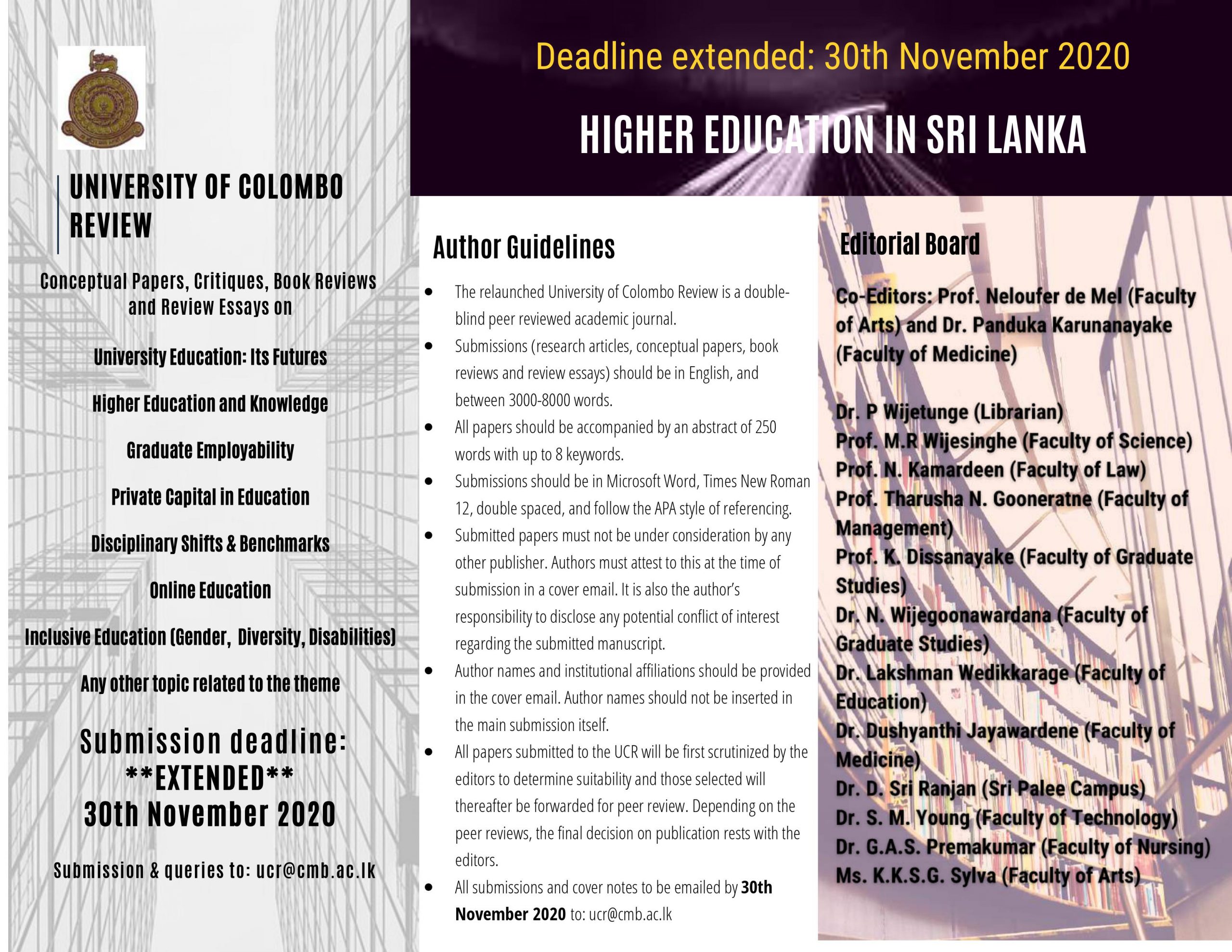 University of Colombo Review – Call for papers vol 1 – (Issue 2)