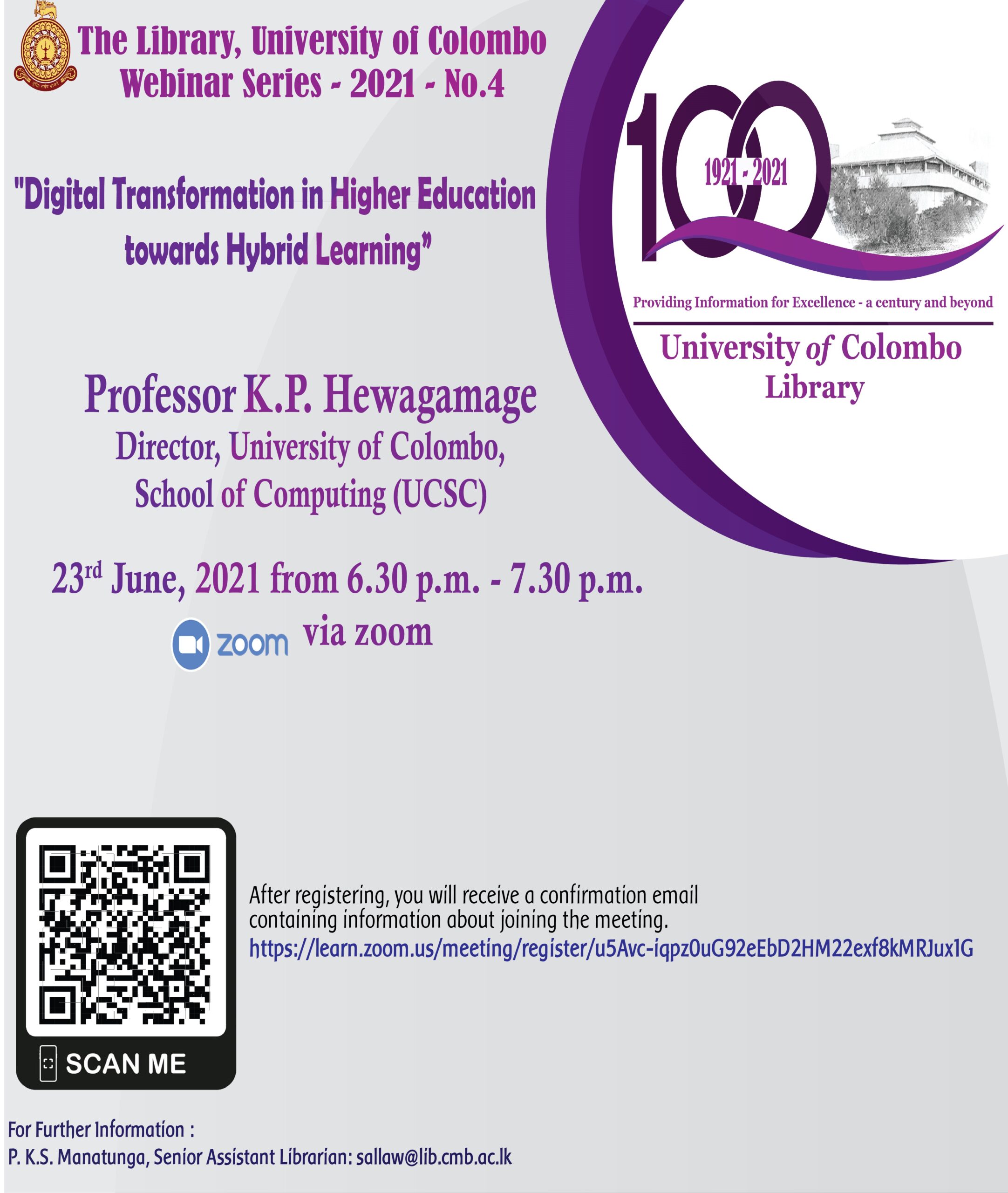 Main Library, University of Colombo Webinar Series – 2021 – No.4 Main Library, University of Colombo Webinar Series – 2021 – No.4